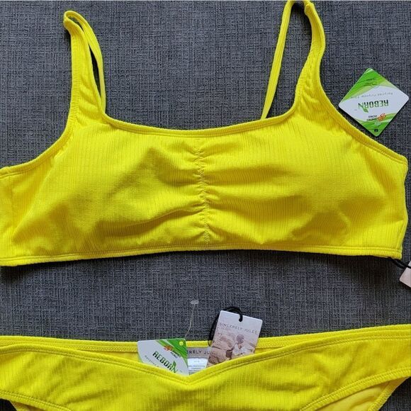 Sincerely Jules neon Yellow Pretty two piece ribbed bikini set in sz Xla… - Picture 14 of 16